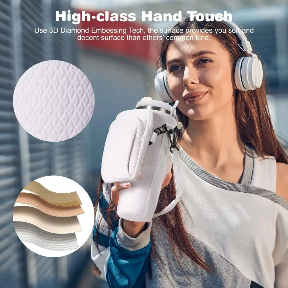 With Phone Pocket Water Bottle Holder Pouch Adjustable Strap with Keychain & Mountaineering Button Water Cup Bags Handfree