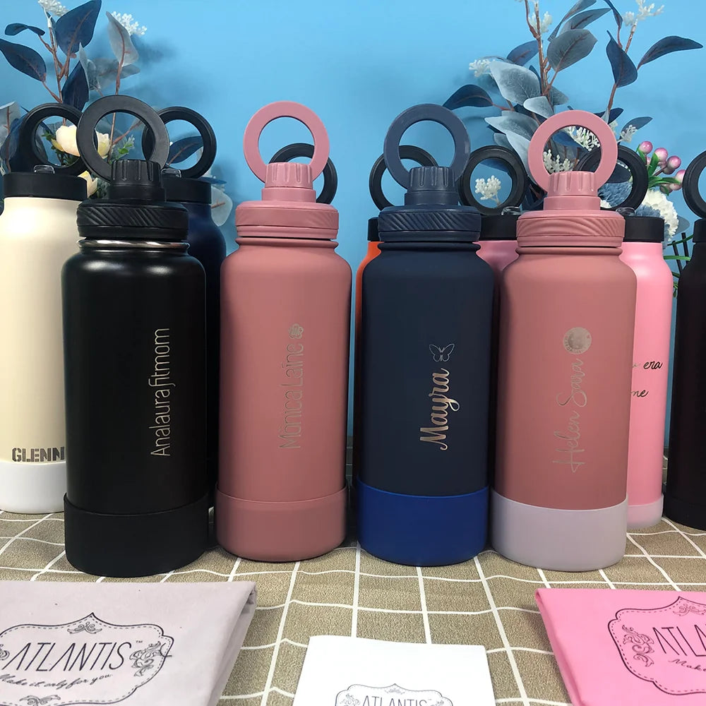 PuraCool Personalised Water Bottle with Phone Holder 1L 1000ML 32oz Magnetic Tumbler Flask Customised Gift