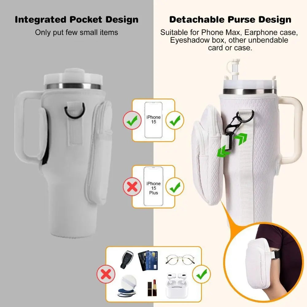 With Phone Pocket Water Bottle Holder Pouch Adjustable Strap with Keychain & Mountaineering Button Water Cup Bags Handfree