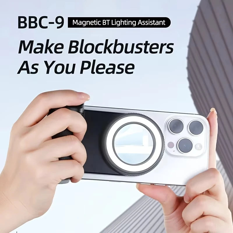 MagSafe Smartphone Handle Grip with Detachable Bluetooth Remote with Fill Light Anti-shake Selfie Handle for Iphone Android