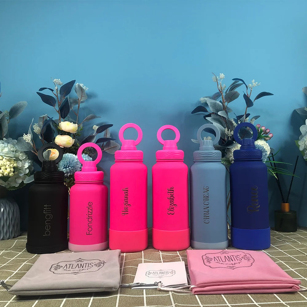 PuraCool Personalised Water Bottle with Phone Holder 1L 1000ML 32oz Magnetic Tumbler Flask Customised Gift