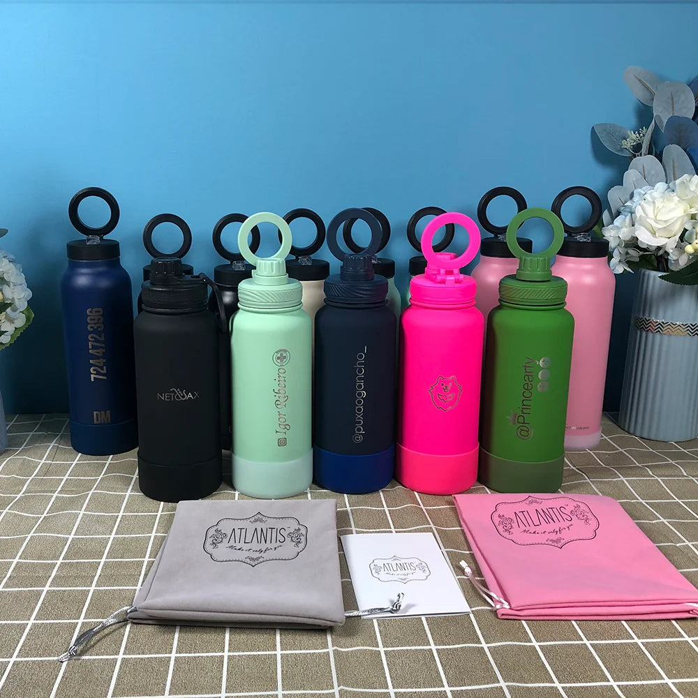 PuraCool Personalised Water Bottle with Phone Holder 1L 1000ML 32oz Magnetic Tumbler Flask Customised Gift