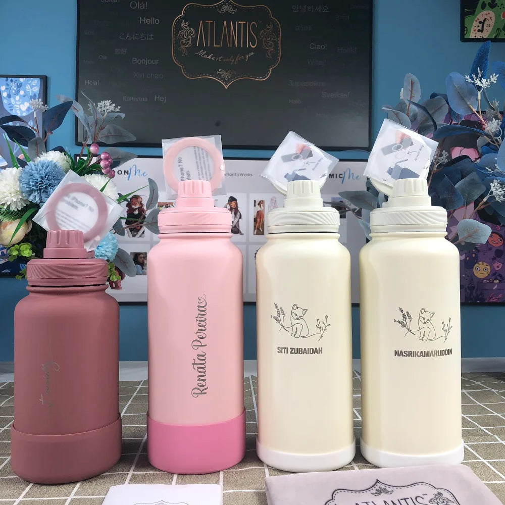 PuraCool Personalised Water Bottle with Phone Holder 1L 1000ML 32oz Magnetic Tumbler Flask Customised Gift