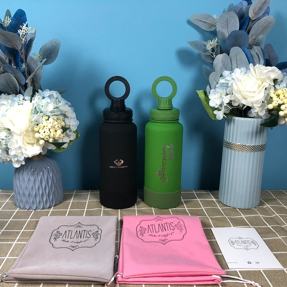 PuraCool Personalised Water Bottle with Phone Holder 1L 1000ML 32oz Magnetic Tumbler Flask Customised Gift