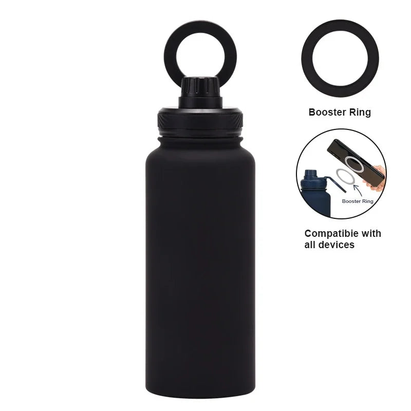 PuraCool Personalised Water Bottle with Phone Holder 1L 1000ML 32oz Magnetic Tumbler Flask Customised Gift