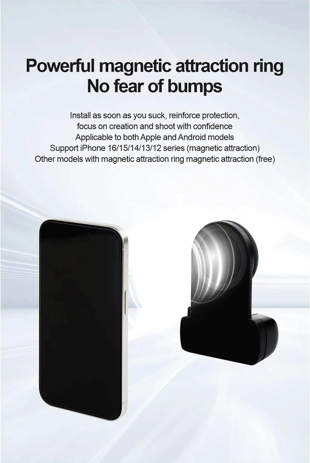 MagSafe Smartphone Handle Grip with Detachable Bluetooth Remote with Fill Light Anti-shake Selfie Handle for Iphone Android