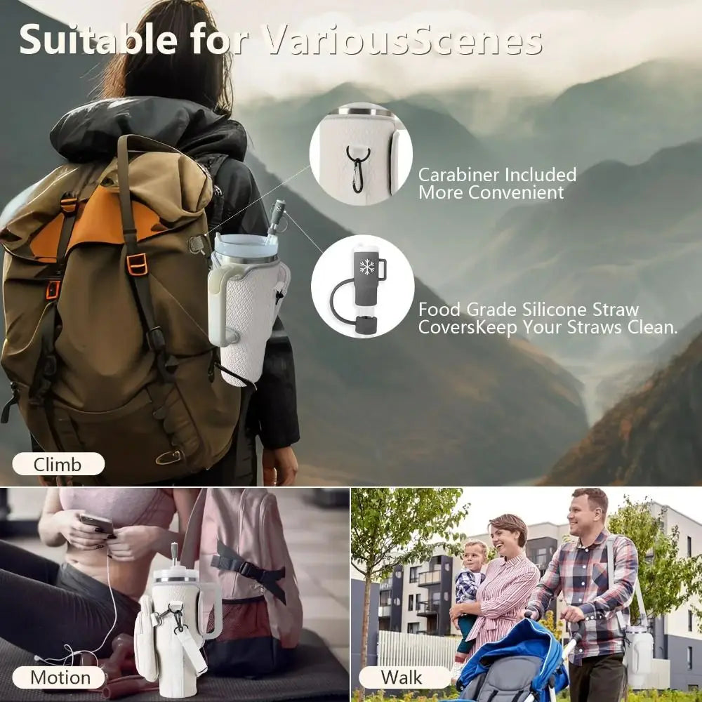 With Phone Pocket Water Bottle Holder Pouch Adjustable Strap with Keychain & Mountaineering Button Water Cup Bags Handfree