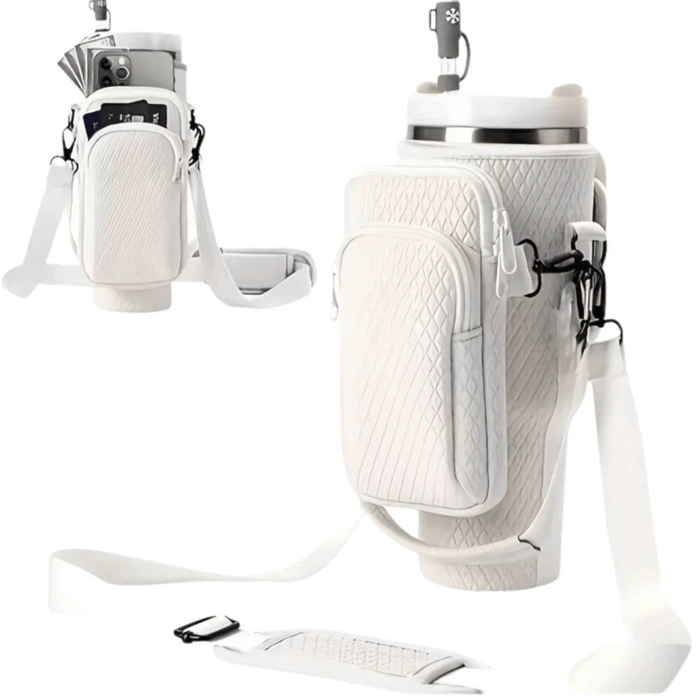 With Phone Pocket Water Bottle Holder Pouch Adjustable Strap with Keychain & Mountaineering Button Water Cup Bags Handfree