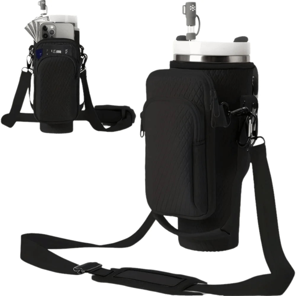 With Phone Pocket Water Bottle Holder Pouch Adjustable Strap with Keychain & Mountaineering Button Water Cup Bags Handfree