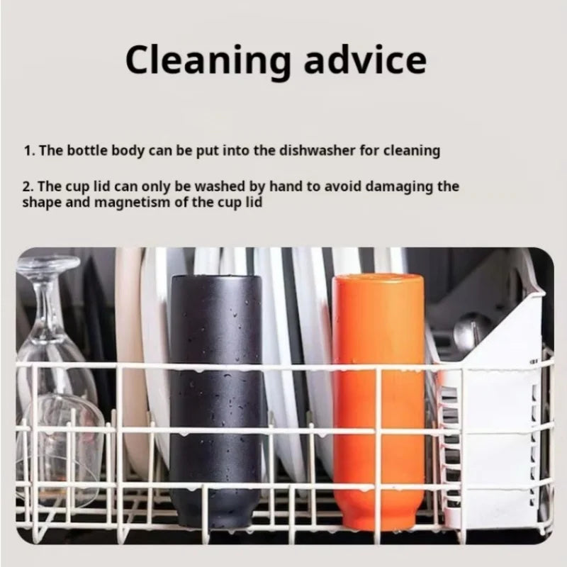 JUSTINLAU Portable Thermos Cup with Magnetic Holder Stainless Steel Double Layer Vacuum Flask Sport Cup Travel Mug Insulated Cup