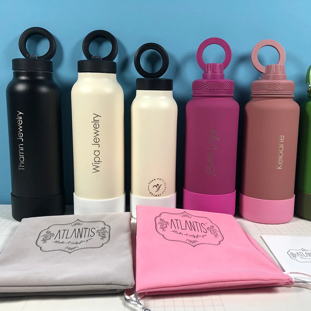 PuraCool Personalised Water Bottle with Phone Holder 1L 1000ML 32oz Magnetic Tumbler Flask Customised Gift