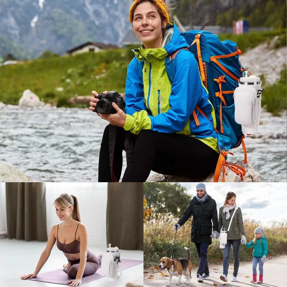 With Phone Pocket Water Bottle Holder Pouch Adjustable Strap with Keychain & Mountaineering Button Water Cup Bags Handfree