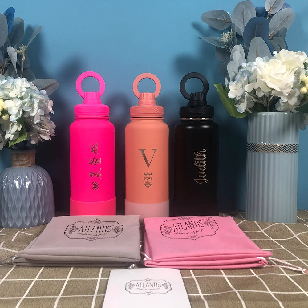 PuraCool Personalised Water Bottle with Phone Holder 1L 1000ML 32oz Magnetic Tumbler Flask Customised Gift