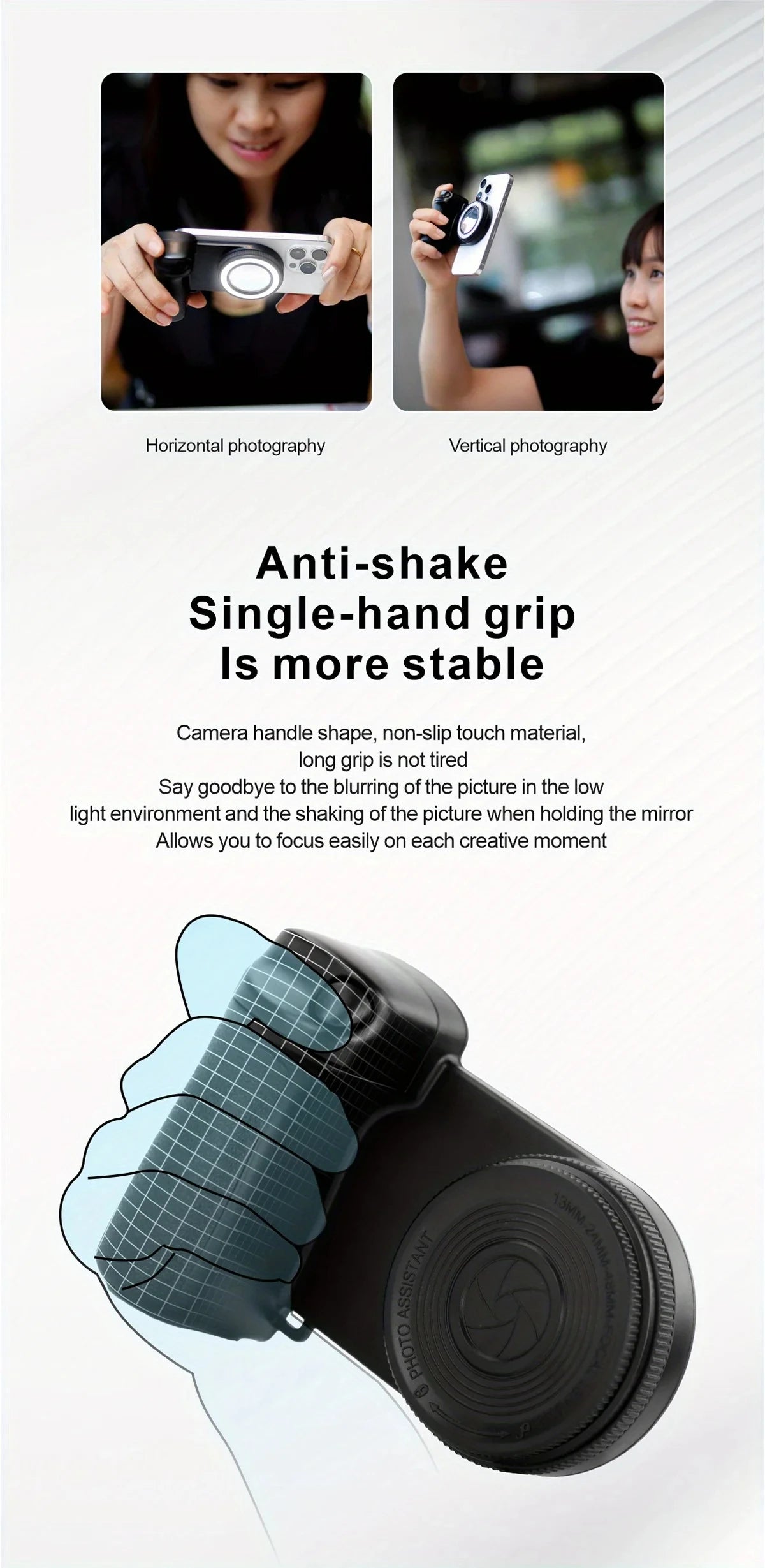 MagSafe Smartphone Handle Grip with Detachable Bluetooth Remote with Fill Light Anti-shake Selfie Handle for Iphone Android